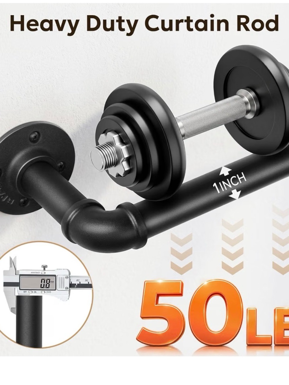 1 pcs Curtain Rods 66-120 Inch, 1 Inch Industrial Black Curtain Rod